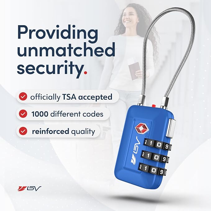 TSA Accepted Luggage Travel Lock, Set-Your-Own Combination Lock for School Gym Locker, Luggage Suitcase Baggage Locks, Filing Cabinets, Toolbox, Case (Blue, 1 Pack) - Image 3