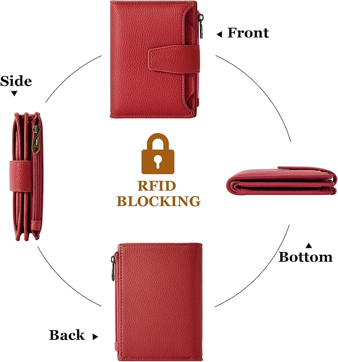 Small Wallet Women RFID Blocking Leather Bifold Compact Card Holder Wallet for Women with Zipper Coin Pocket 4 ID Window - Image 4
