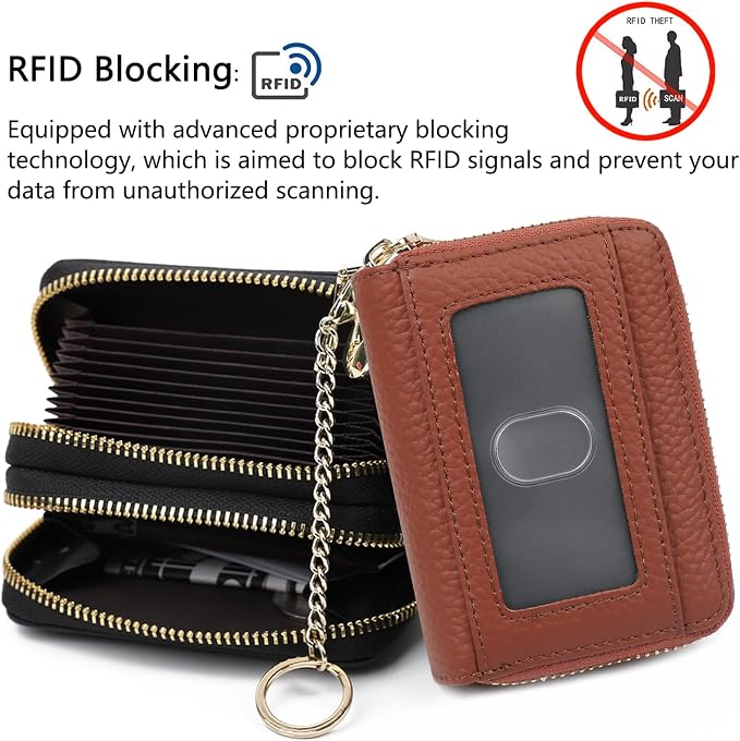 imeetu RFID Credit Card Holder, Small Card Wallet Women, Leather Card Case | Genuine Leather Women's Card & id Cases, Change Coin Purse with Zipper Keychain id Window, 20 Colors & 3 Styles, Daily, Gifts - Image 2