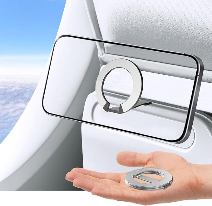 Mini Airplane Magnetic Phone Holder for MagSafe, Travel Mount, Silver | Super Compact, Airplane Travel Essentials, Compatible with MagSafe, Upgraded Version with Stronger Hinges by MCCHJoy