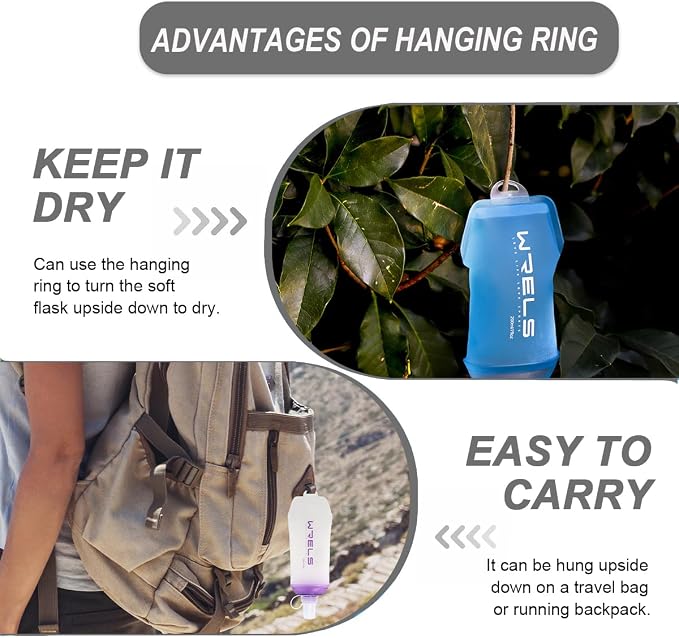 WRELS 200ml/350ml/500ml Collapsible Soft Flask,BPA Free Folding Soft Water Bottle with Hanging Ring,Lightweight TPU Hydration Flask for Running Marathon Cycling Hiking - Image 5