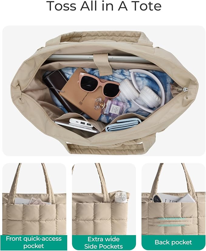 BAGSMART Expandable Tote Bag for Women, Puffer Work Tote Travel Bag | Quilted Carry On Bag for Travel Work Gym College, Waterproof Travel essentials - Image 5
