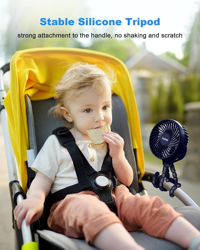Coohea Clip on Stroller Fan, Rechargeable Long-Lasting Power Wind Fan | 4000mAh Battery Operated, 360° Rotatable Flexible Tripod, 3 Adjustable Speed, Portable Fan for Car Crib Backseat Beach Travel - Image 5