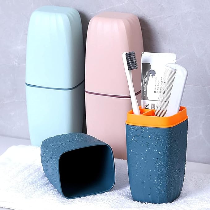 Toothbrush Cup Toothbrush Holder with Cover Travel Boothbrush Holder Portable Toothbrush Case and Carrier for Bathroom School Business Trip Pink - Image 2