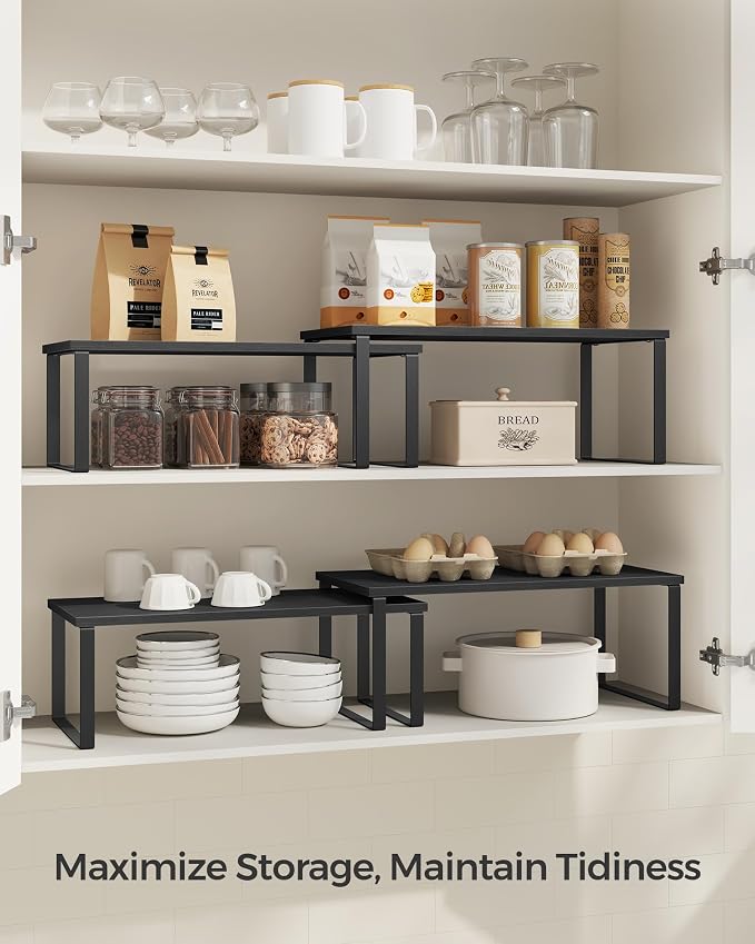 SONGMICS Cabinet Organizer Shelf, Set of 2 Spice Rack, Kitchen Storage | Kitchen Counter Storage Spice Rack, Particleboard, Steel, Ebony Black and Matte Black, BYSTRO Collection UKCS025B01 - Image 3