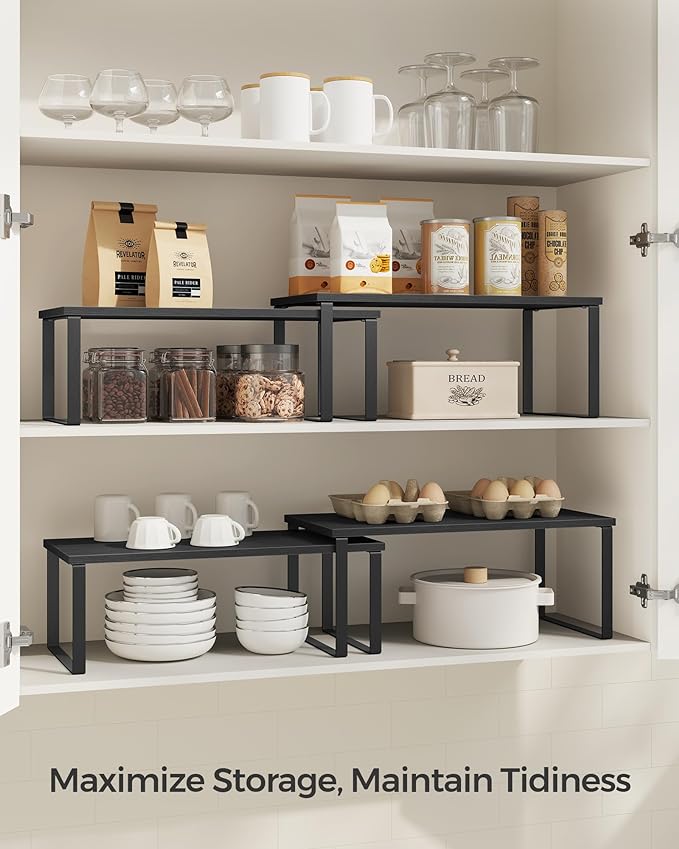 SONGMICS Cabinet Organizer Shelf, Set of 4 Spice Rack, Kitchen Storage | Kitchen Storage, Spice Rack, Steel and Particleboard, Ebony Black and Matte Black, BYSTRO Collection UKCS028B01 - Image 3
