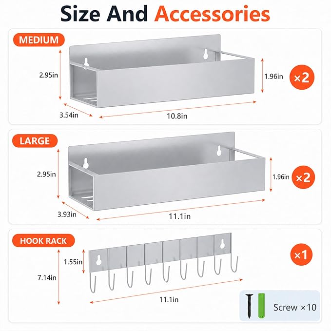 SMRCAD Metal Magnetic Spice Rack 4 Pack with Hook – Heavy-Duty | Iron construction, dust-resistant, fits condiment bottles, includes screws for optional wall mount - Image 2