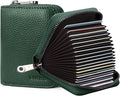 Linno RFID 20 Slots Credit Card Holder Genuine Leather Small Wallet for Women or Men with Zipper by Linno