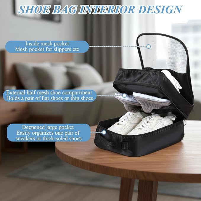 4 Pack Shoe Bags for Travel Holds 3 Pair of Shoes, Portable Shoes Storage Bag Organizer with Handle, Travel Luggage Shoe Organizer for Women Men Teenager Daily Use Storage Pouch (Black) - Image 3