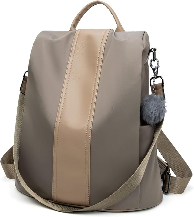 PINCNEL Women Medium Backpack Purse Waterproof Nylon Anti-theft Rucksack Lightweight Shoulder Bag Mocha by PINCNEL