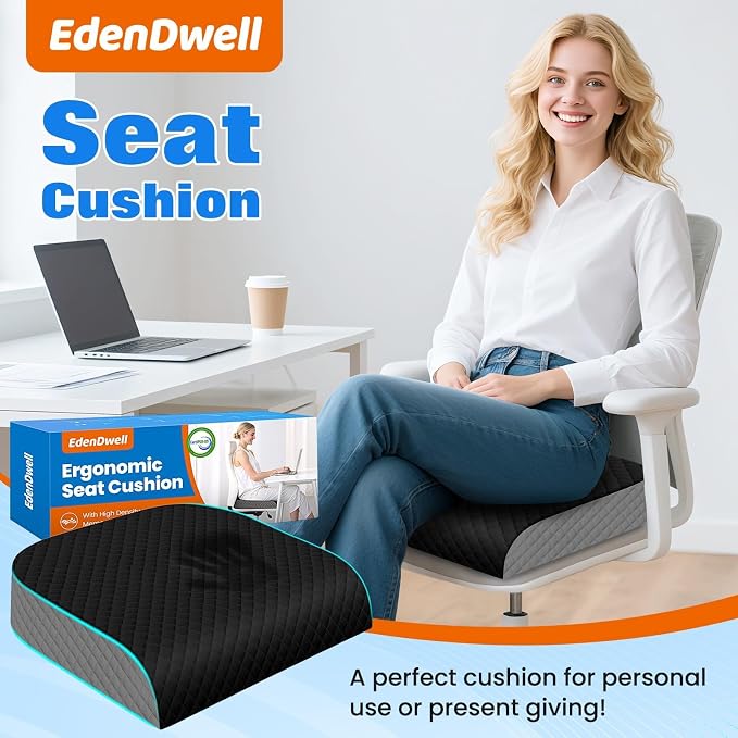 Seat Cushion, Office Chair Cushion, Chair Pad, Large, Black, Large | Memory Foam, Washable Cover, Non-slip Bottom, Portable Handle, for Office, Home and Car - Image 7