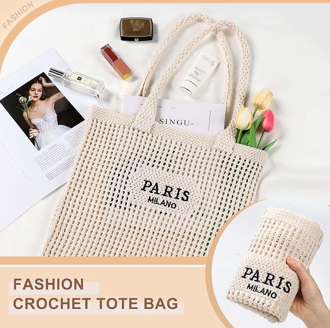 Sightor Crochet Tote Bag, Mesh Beach Bag Knit Summer Hobo Bag for Women | Beach Tote bag Vacation Outfits Aesthetic Boho Bag - Image 4