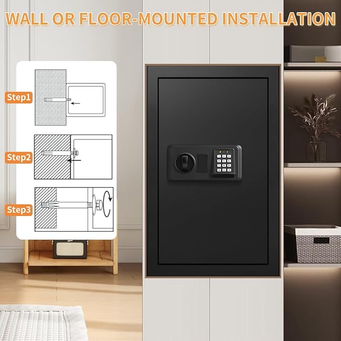 5.2 Cub Large Fireproof Safes for Home Use, Digital Security Safe Home Safes Fireproof Waterproof with Combination Lock and 3 Removable Shelves, Anti-Theft Fire Safe Box for Document Money Valuables - Image 8
