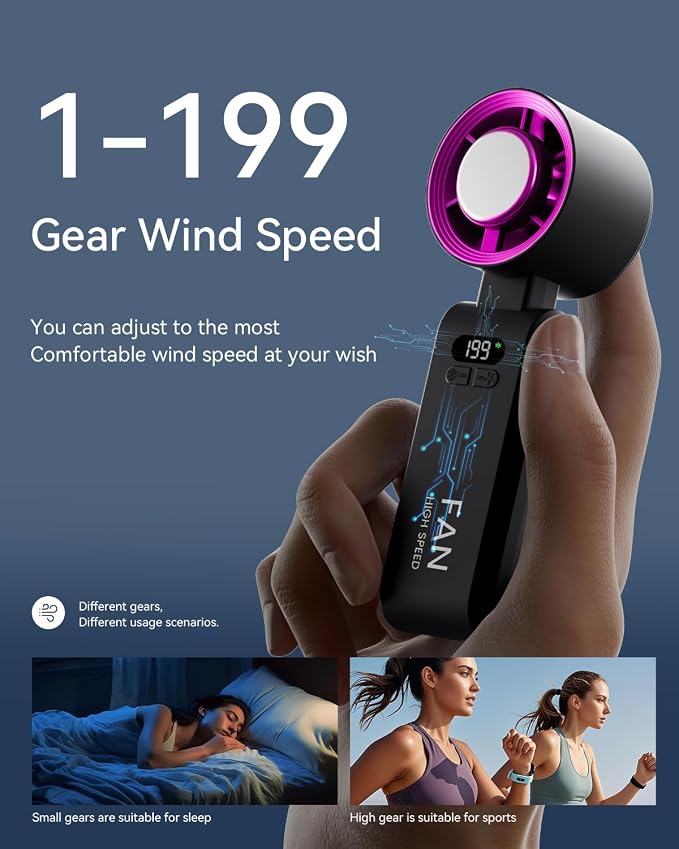 Handheld Portable Turbo Fan with Ice Cooler, Speed (1-199) 5500mAh Rechargeable Personal Fan,[20H Cooling Time] Mini Yet Powerful [20000 RPM] Pocket Fans for Travel/Outdoor/Home/Office, Black HotPink - Image 4