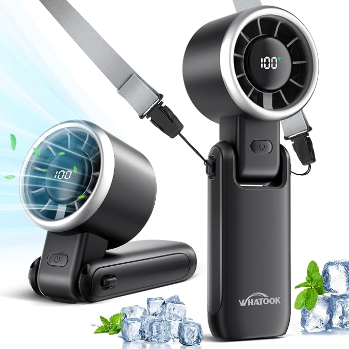 WHATOOK Portable Handheld Turbo Fan: 12m/s Strong Wind 15000RPM High Speed Mini Fan, 4000mAh Battery Rechargeable Personal Fan with LED Display, 3 in 1 Foldable Fan for Tech Gift, (Black) - Image 8