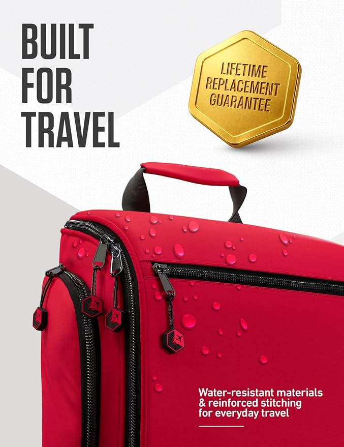 VENTURE 4TH Hanging Travel Toiletry Bag, 18 Compartments - Red | Hangs on rails, hooks or doors; stands upright. Removable TSA pouch. Water-resistant Nylon 290D Twill, reinforced stitching. - Image 7