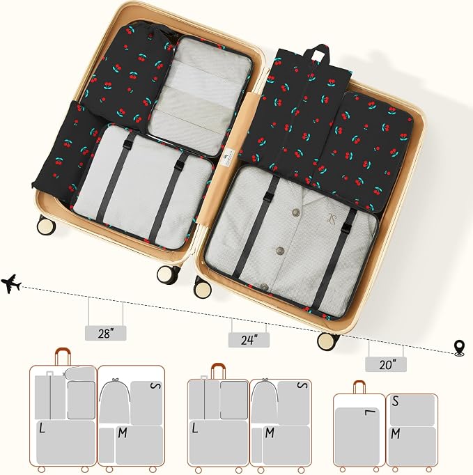 9 Set Packing Cubes for Travel Essentials - Lightweight Carry-On Luggage Organizer Bags with Shoe, Clothes & Laundry Bags for Airplane, Family & Business Travel, Black cherry - Image 3