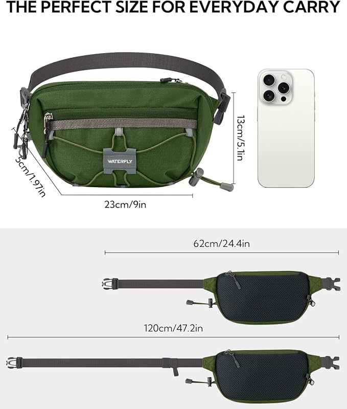 WATERFLY Small Fanny Pack RFID Blocking Travel Hiking Crossbody Waist Bag | Anti-theft design, Water resistant, Lockable zipper, Hidden rear pocket, Lightweight hip belt bag, EDC Running, Cycling, Gym - Image 4