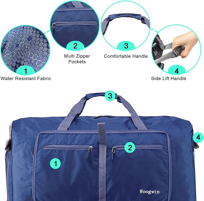 Woogwin Travel Duffel Bag Large Foldable Waterproof Overnight Bag for Beach Swim Bags Pool Sports Gym - Image 4