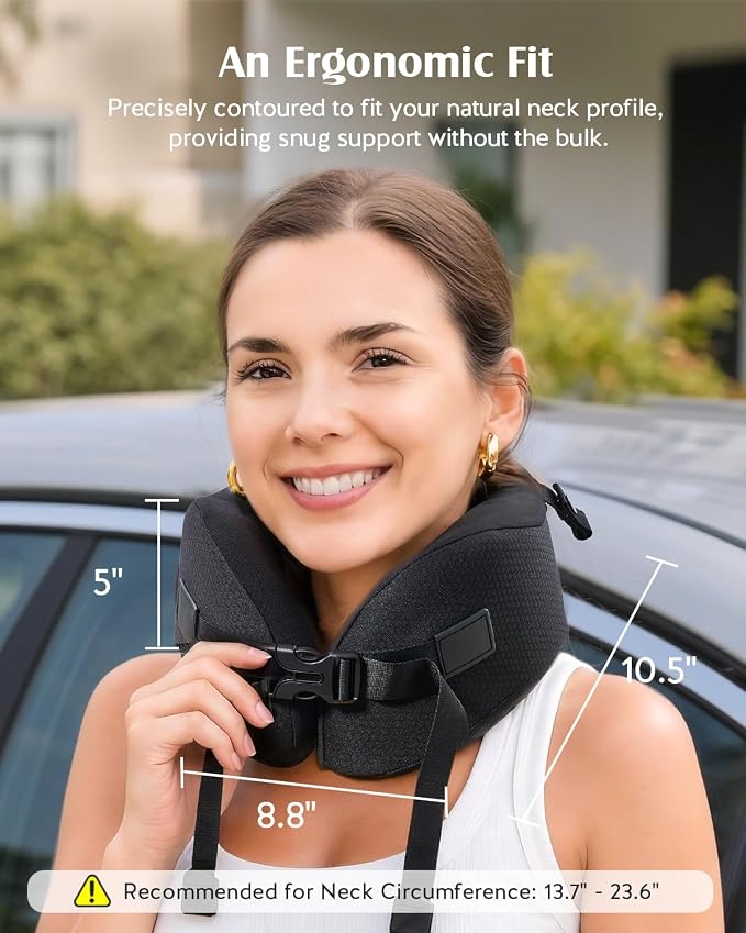 YFONG Travel Pillow with 3D Sleep Mask for Long Flights Airplane, Black | Patented 360° Ergonomic Sleeper Hold Head Support System, Memory Foam Neck Pillow, Prevents Head Bobbing, Adjustable Strap - Image 8
