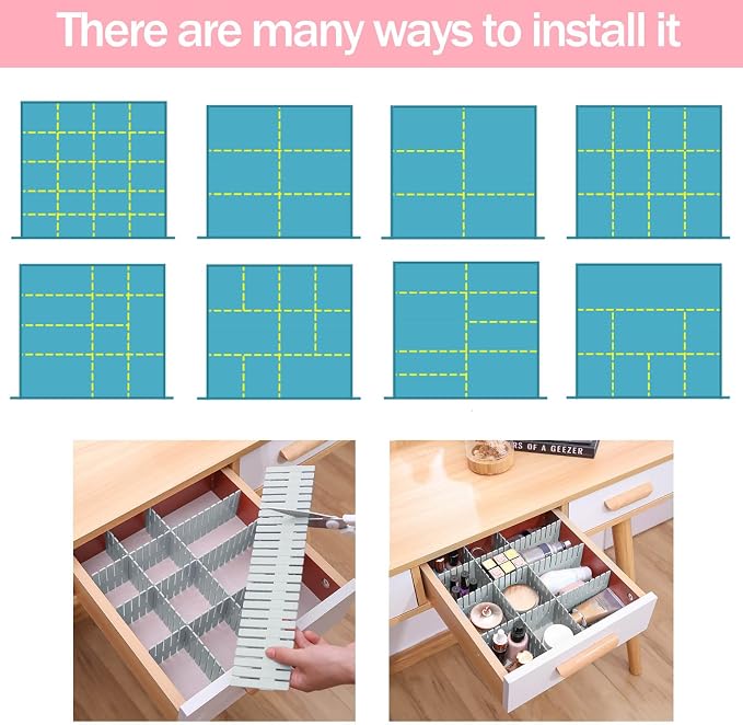acDesign 40Pcs Drawer Dividers, Adjustable Drawer Organizer for Socks, Underwear, Lingerie, Makeup, Bedroom Office Kitchen Storage (Grey) - Image 7