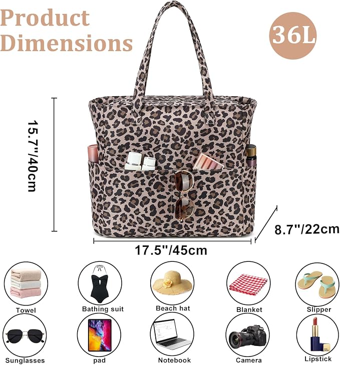 LEDAOU Large Beach Bag for Women, Waterproof Sandproof Tote Bag with Zipper | 36L Pool and Swim bag with Zipper, Wet/Dry pocket and 7 Pockets for Beach Days, Cruises, Vacations and Family travel - Image 8