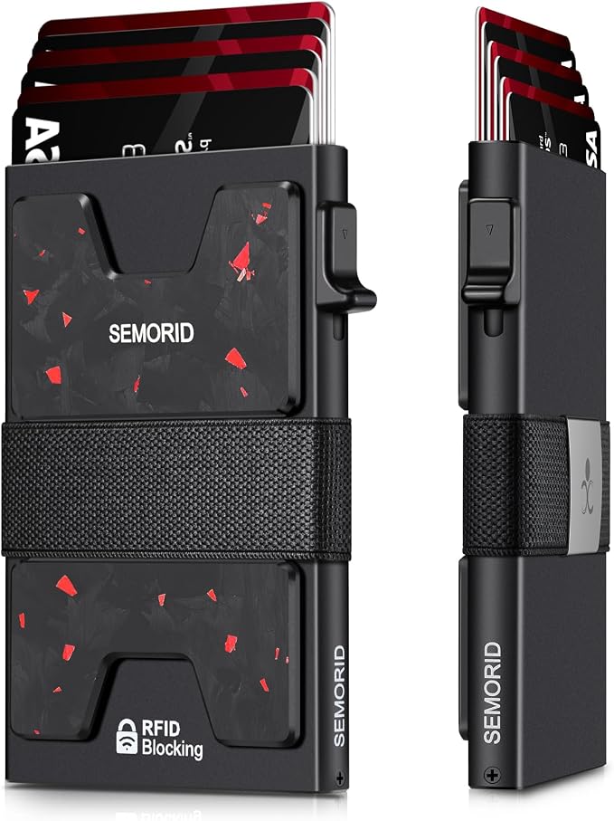 SEMORID RFID Blocking Slim Card Holder Wallet for Men Wallet Minimalist | Durable Expandable Backplate Compact Smart Metal Pop Up Wallet Front Pocket Holds 12+ Cards Plus Cash, Birthady Gifts for Men by SEMORID