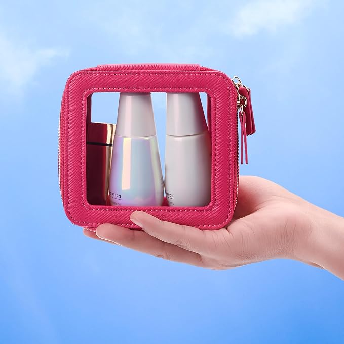 Aveniee Mini Clear Makeup Bag, Small Cosmetic Bags Travel Toiletry Pouch Organizer, TSA Approved Make up Case with Zipper, Car Bag for Essentials,Hotpink - Image 2