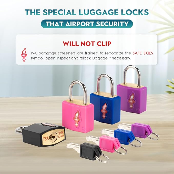 Safe Skies 4-Pack 4-Color Family TSA Travel Key Lock | 4 Colors for Family (Pink/Blue/Purple/Black) | Keyed Alike | 2 Keys/Lock | TSA Safe Skies Approved | 90-Day Warranty - Image 3