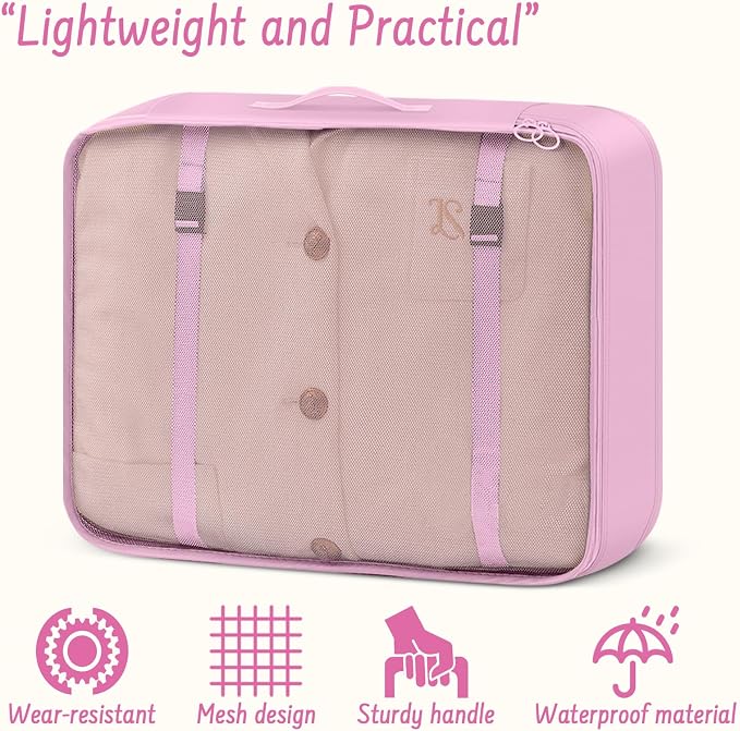 9 Set Packing Cubes for Travel Essentials - Lightweight Carry-On Luggage Organizer Bags with Shoe, Clothes & Laundry Bags for Airplane, Family & Business Travel, Pink - Image 5