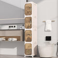 4 Tier Slim Bathroom Storage Cabinet, Foldable and Movable, Beige | Tools Free, ABS and PET, Magnetic Clear Door, Adjustable Shelves, Lockable Wheels, Water Resistant, For Narrow Space by Neathub