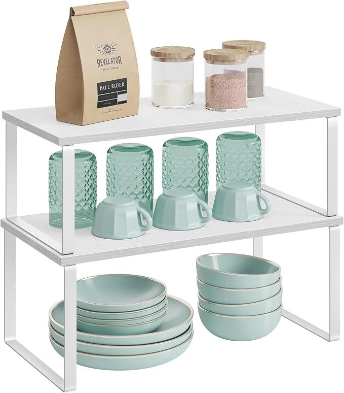 SONGMICS Cabinet Organizer Shelf, Set of 2 Spice Rack, Kitchen Storage | Kitchen Counter Storage Spice Rack, Steel, Particleboard, Snow White and Matte White, BYSTRO Collection UKCS025W01 - Image 8