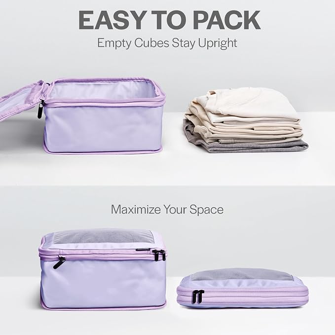 Compression Packing Cubes for Travel, 4-Pack, Purple | Solves overpacking, 4-Piece set fits most carry-ons, 50% Space savings, Compression luggage organizer bags - Image 5