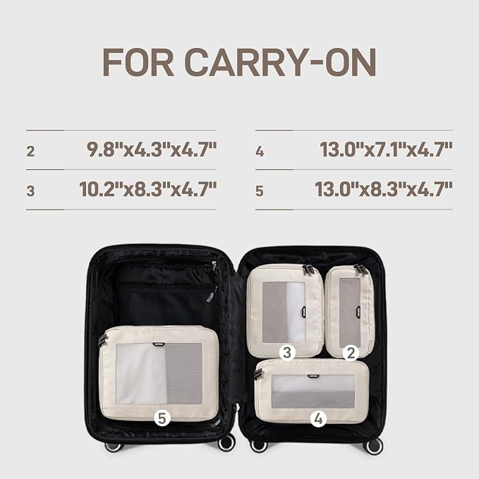 EPICKA TripCozy Compression Packing Cubes, 4 Set, Beige | Durable Expandable Travel Organizer Bags with Mesh Tops for Space-Saving Storage of Clothes & Accessories in Luggage - Image 3