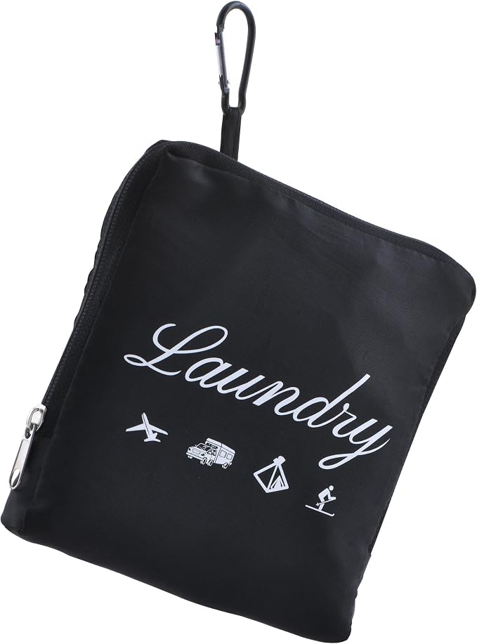 JHX Travel Laundry Bag, Dirty Clothes Organizer【Upgraded】with Handles and Aluminum Carabiner, Collapsible Laundry Bag for Travel, Camp, Fitness, and Students（1Pcs Black） 24"L x 21"W by JHX
