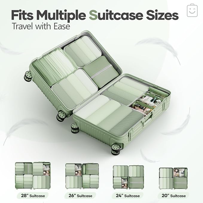 Veken 9/11 Set Compression Packing Cubes Garment Bags for Travel Essentials,Compressible Expandable Luggage Organizer Bags for Clothing,Space Saver Bags with Over 1000 pcs of Mesh Holes(Matcha Green) - Image 8