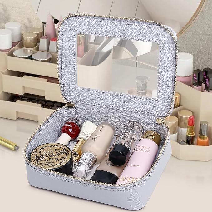 Pinkmik Clear Makeup Bag, (Gray, M) | Waterproof, Travel Cosmetics and Toiletries Case, Portable Makeup Organizer, Clear Car Bag with Zipper - Image 4