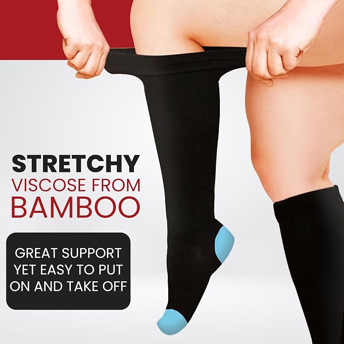 BAMS Plus Size Compression Socks Wide Calf XL XXL XXXL – Graduated Knee-High Support, Viscose from Bamboo Easy-On/Easy-Off - Image 3