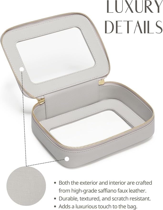 Clear Makeup Case Toiletry Bag Travel Medium Clear Cosmetic Bag with Zipper, Small Make Up Bag Organizer Traveling TSA Approved Transparent Bag Car for Essentials, Beige Grey - Image 4