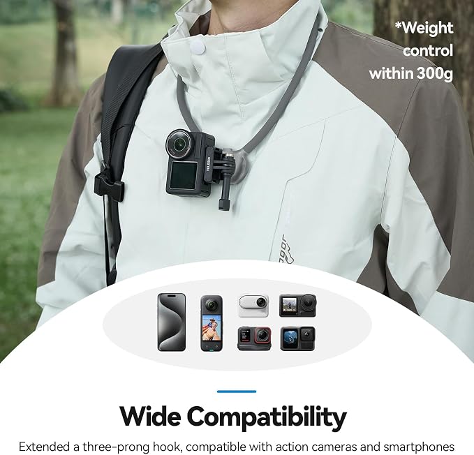 TELESIN Action Camera Neck Mount SE 2.0 with Chest Strap, Gray | Air-Cushioned Neck Mount with 90° Rotation and Chest Strap; Fits GoPro, DJI Osmo Action, Insta360 and AKASO Cameras. - Image 4