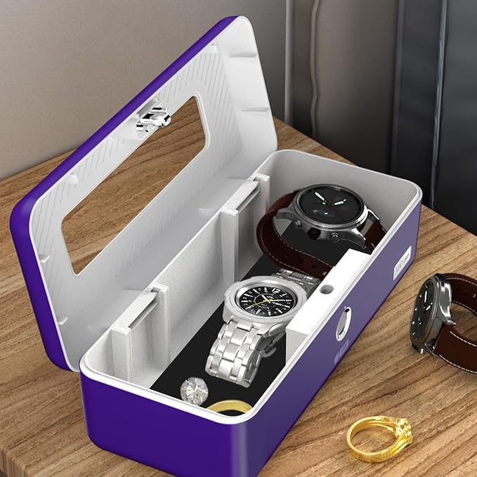 AICase Biometric Fingerprint Storage Box,AICase Portable Cash Jewelry Security Case Lock Box Safe,Combination Lock for Car, Home,Office Travel Blue - Image 6