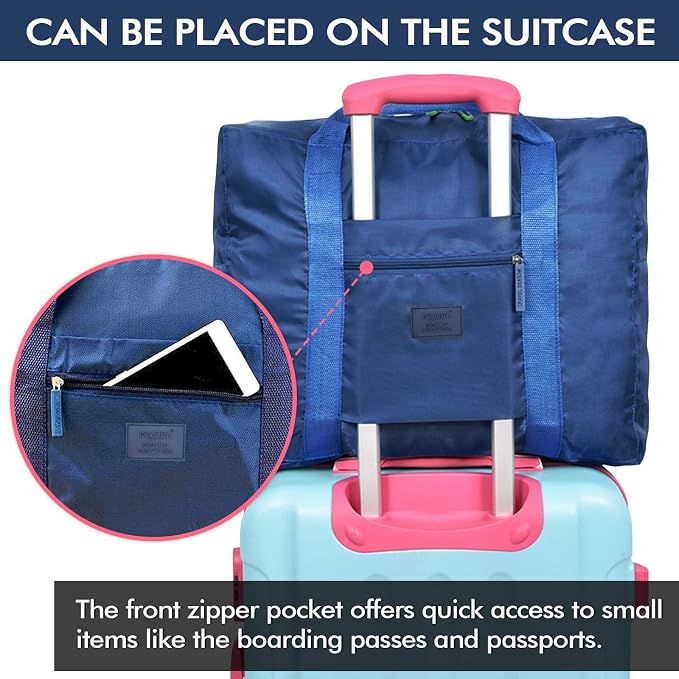 Travel Duffel Bag Lightweight Foldable Travel Bag for Women and Men Waterproof Tote Carry On Luggage Bag Weekender Overnight Bag (Blue) - Image 7