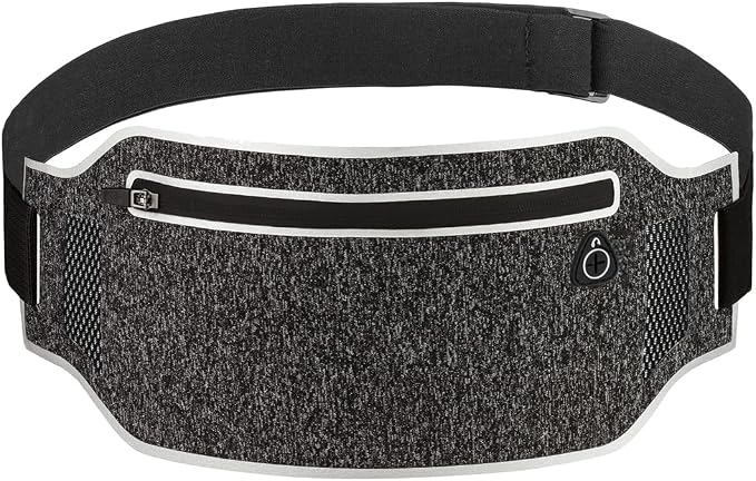 Running belt,Slim Running Waist Fanny Pack Runner Exercise Phone Belt Hip Pouch Bag for Women Men iphone Samsung (Black Grey) by Unknown