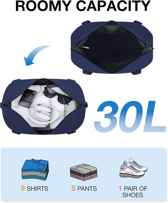 BAGSMART Foldable Travel Duffle Bag, 30.6L Large Carry On Tote Bag Gym Sports Bag for Women, Weekender Overnight Bag for Travel Essentials & Daily Necessities(Navy Blue) - Image 3