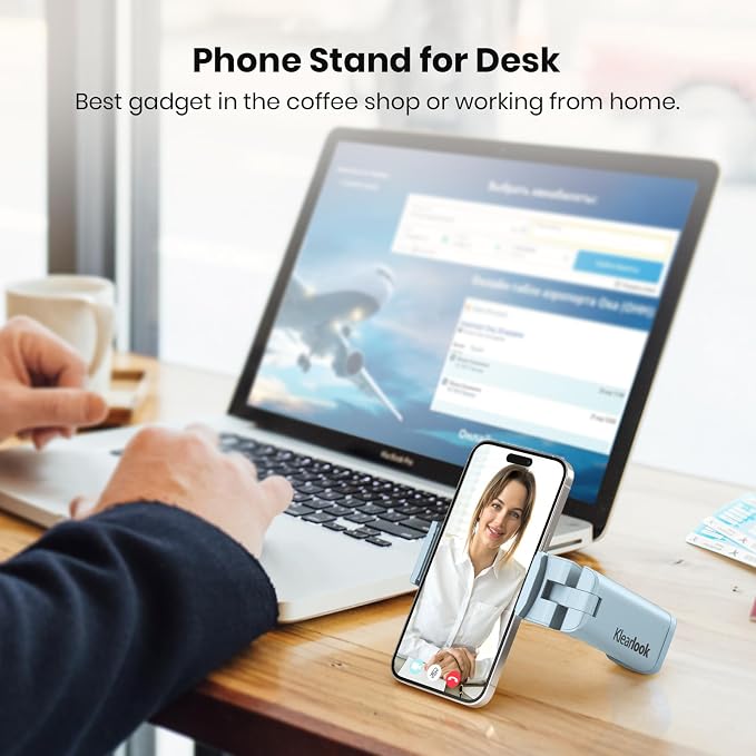 Klearlook 4 in 1 Adjustable Phone Stand - 360 Rotation Handsfree Viewing Flight Phone Holder, Foldable Travel Essentials, Accessory for Home/Office - Blue - Image 4