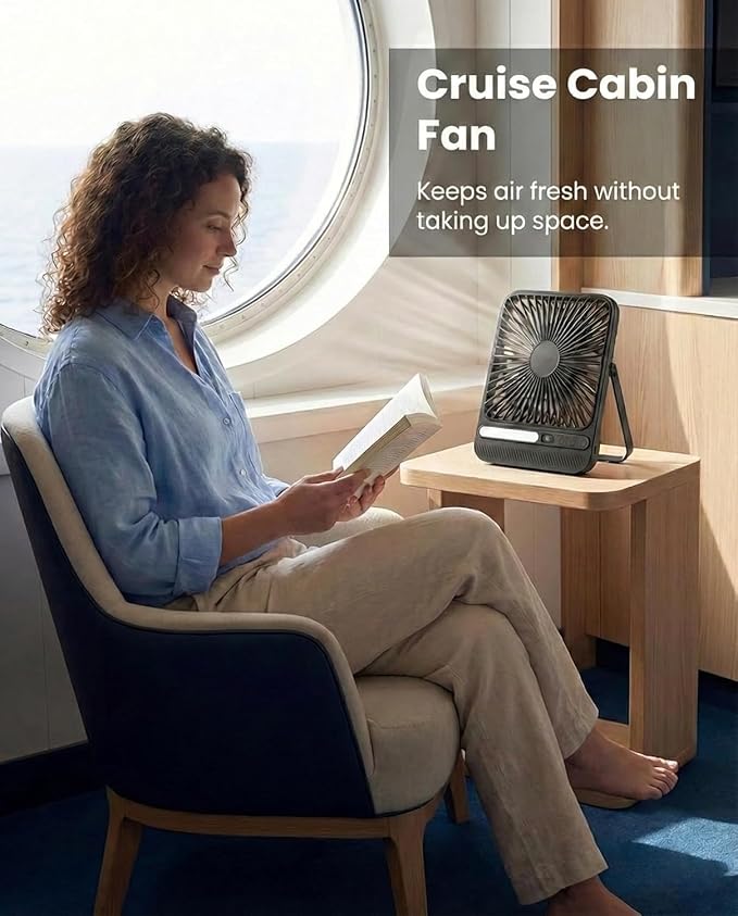 8000mAh Portable Travel Fan,7in 28hrs Ultra-Thin Desk Fan | USB Rechargeable Fan,1.65in Ultra-Thin,<42dB,with Timer,Light&Digital Display,Battery Powered Fan for Sleeping Hotel Cruise - Image 7