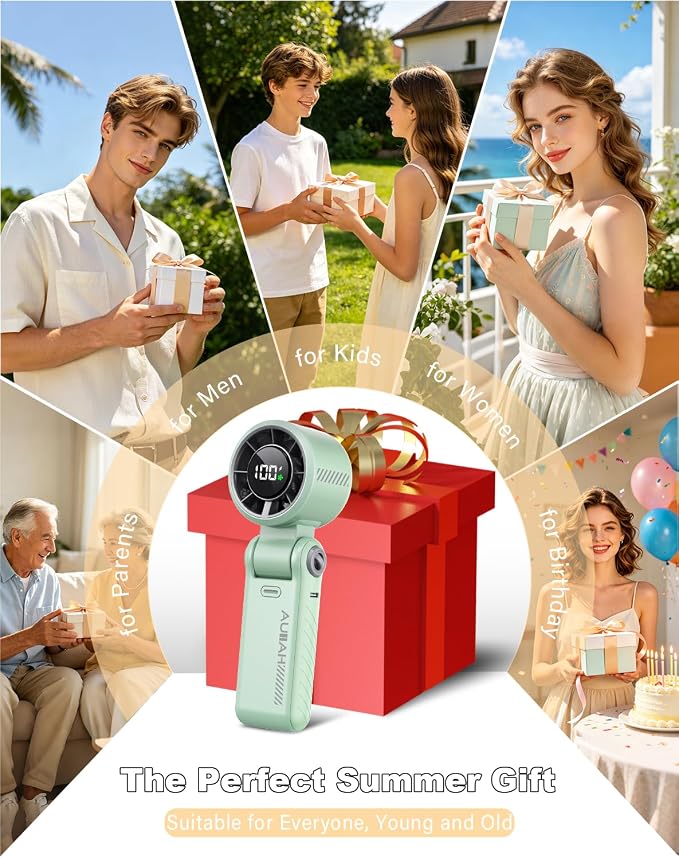 Portable Handheld Turbo Fan - 5 Speed Mini Personal Fan with Strong Airflow, Foldable 3 in 1 Rechargeable Battery Operated Trave Essentials Hand Fans for Indoor/Outdoor Use, Green - Image 8