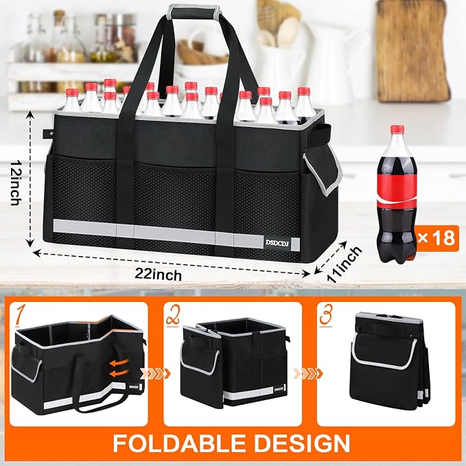 Upgrade Extra Large Utility Tote Bag with Reflective Strip, Standing Reusable Grocery Bags with Hard Bottom & 4 Sided Reinforced, Collapsible Utility Tote with Handles for Shopping, Beach, Car | Upgrade - Image 5