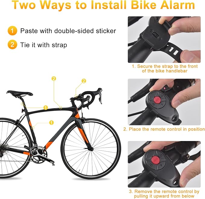 113dB Wireless Bicycle Alarm with Red Button Remote | IP65 Waterproof Bike Alarm,Adjustable Sensitivity,Universal Remote Strap for All Handlebar Sizes,for Motorcycle - Image 7