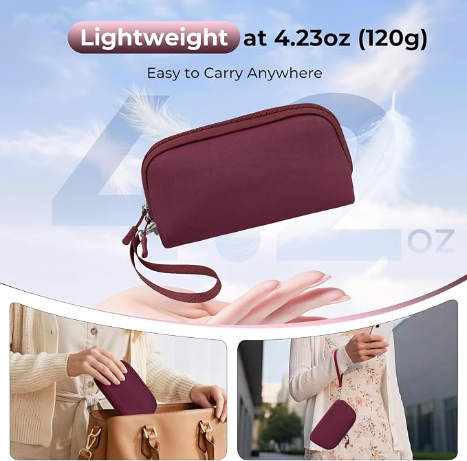FYY Travel Cable Organizer - 8 Compartments, Lightweight, Water Repellent | With Wrist Strap, Portable Tech Pouch for Cord Charger, Travel and Business Trips Use, Soft Shell Nylon, Wine Red (Medium) - Image 2